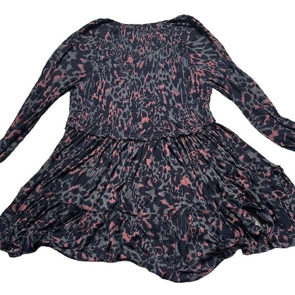FREE PEOPLE Women’s Black Gray Mauve Long Sleeve Cheetah Leopard Animal Print Da - Picture 2 of 7